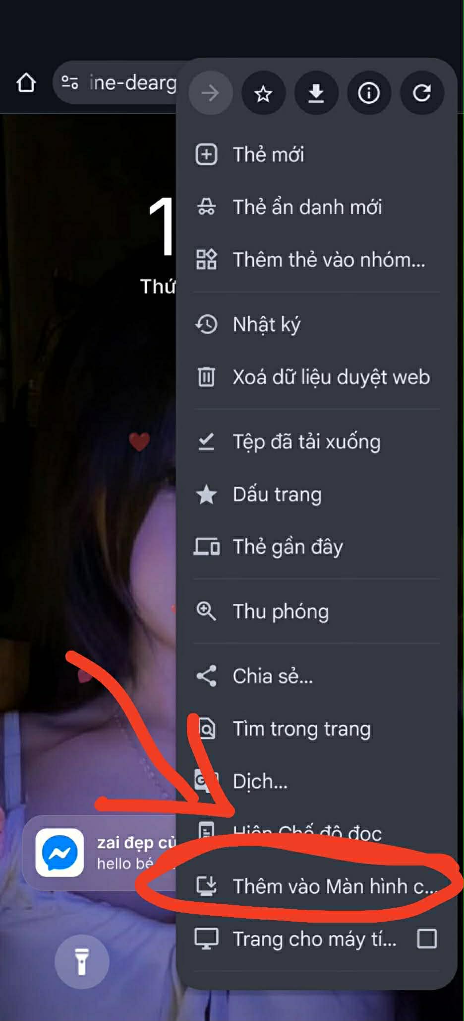 Bước 1: Menu Chrome - Thêm vào Màn hình