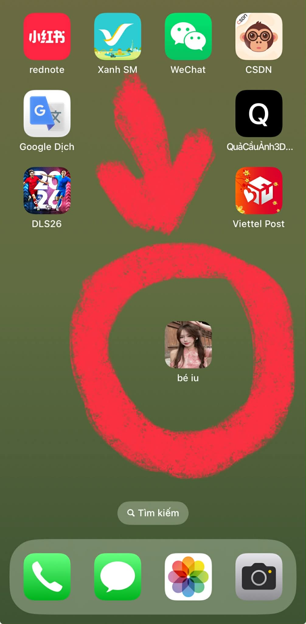 Ví dụ icon bé iu trên màn hình chính iPhone